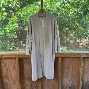 New York & Company Women's Longline Open Cardigan Sweater Beige Size L. NEW